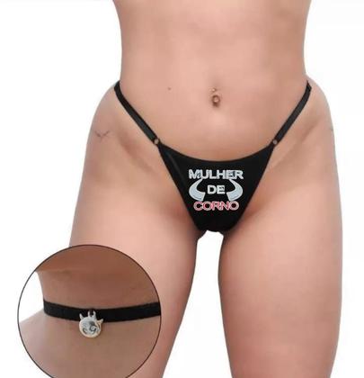 Imagem de Calcinha atrevida frase fio preta + gargantilha hotwhife