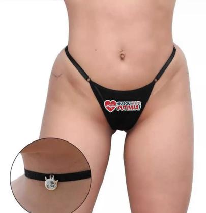 Imagem de Calcinha atrevida frase fio preta + gargantilha hotwhife