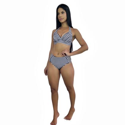 Imagem de Calcinha de Biquíni Cintura Alta com Franzido Lateral Listras