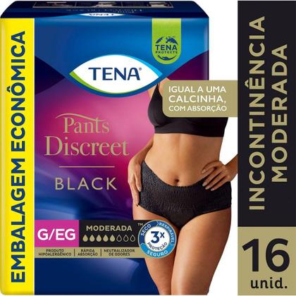Imagem de Calcinha Descartável Tena Pants Discreet Preta G/EG 16 Unidades