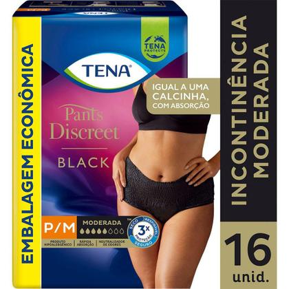 Imagem de Calcinha Descartável Tena Pants Discreet Preta P/M 16 Unidades