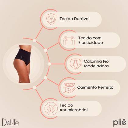 Imagem de Calcinha Fio Dental Abdominal Modeladora Plié Reduz Medidas com Mini Barbatanas Cintura Alta
