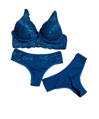 Imagem de Calcinha Fio Duplo E Sutiã Com Bojo Renda Luxo Conjunto