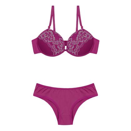 Imagem de Calcinha Sutiã Conjunto Liso Renda Bojo Microfibra Poliéster