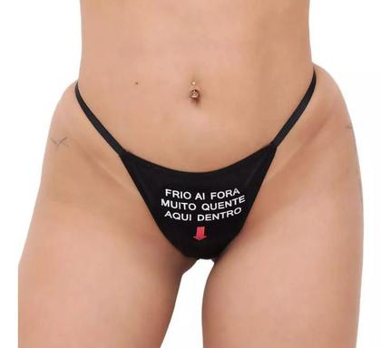 Imagem de Calcinha tanga fio frase noite preta + gargantilha hotwife