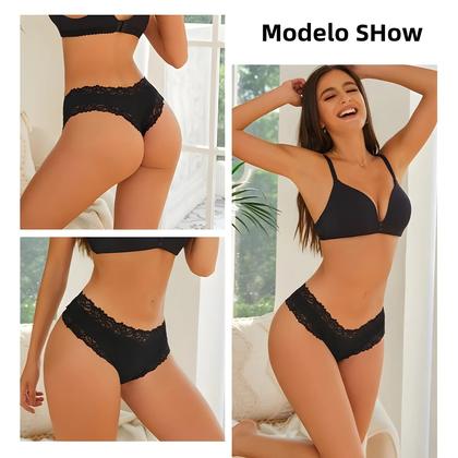 Imagem de Calcinhas de Algodão Plus Size - Sem Costura, Renda e Cintura Baixa (3 Peças)