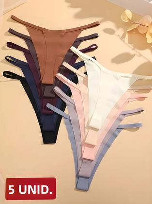 Imagem de Calcinhas De Seda Ultra Finas E Respiráveis Para Mulheres, Conjunto De 5PCS, G-String T-Back