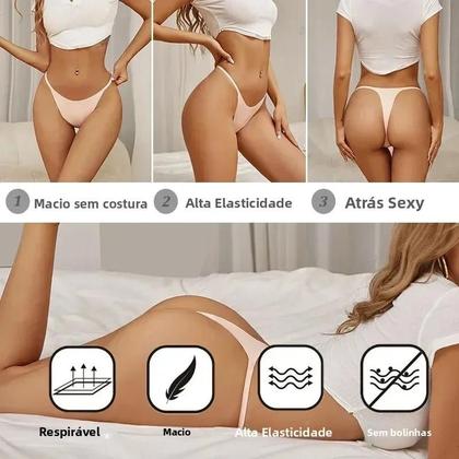 Imagem de Calcinhas De Seda Ultra Finas E Respiráveis Para Mulheres, Conjunto De 5PCS, G-String T-Back