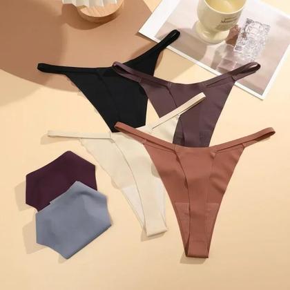 Imagem de Calcinhas De Seda Ultra Finas E Respiráveis Para Mulheres, Conjunto De 5PCS, G-String T-Back