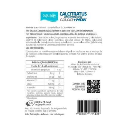 Imagem de Calcitratus + Mdk Citrato Malato de Cálcio Vitam D K Equaliv