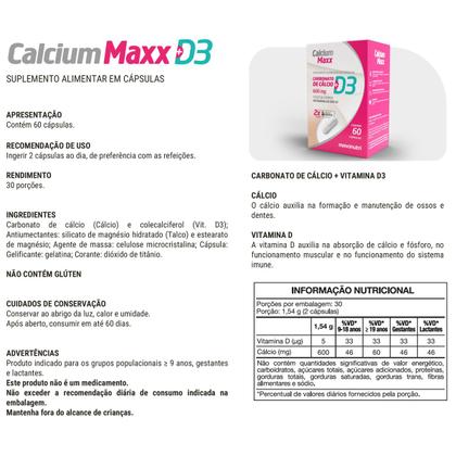 Imagem de Calcium Maxx Cálcio D3 600mg 60 Cápsulas Maxinutri