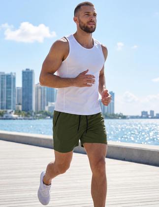 Imagem de Calções de corrida MAGCOMSEN Athletic para homens, verde militar, tamanho M