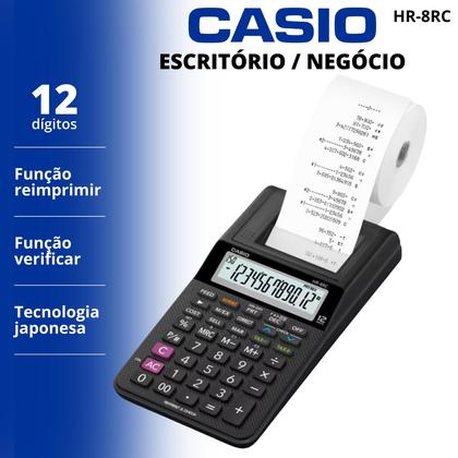 Imagem de Calculadora Bobina 12 Dígitos Hr8rc com Fonte Casio Impressora Loja Comércio Ticket Impressão de Nota