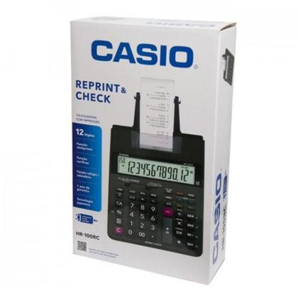 Imagem de Calculadora Bobina Casio HR-100RC Preta Bivolt e À Pilha Impressão do Cálculo 2 Cores Reimpressão