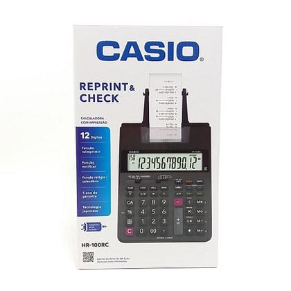 Imagem de Calculadora Bobina Casio HR-100RC Preta Bivolt e À Pilha Impressão do Cálculo 2 Cores Reimpressão