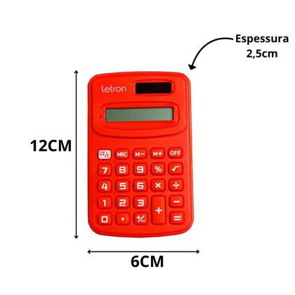 Imagem de Calculadora de bolso 8 digitos colorida vermelha - letron