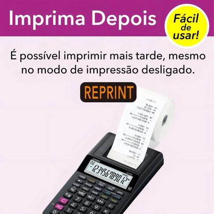 Imagem de Calculadora de Mesa 12 Dígitos Casio HR8RCBK com Bobina de Impressão Função Reimprimir e Verificação Cor Preto