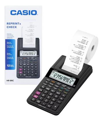Imagem de Calculadora de Mesa 12 Dígitos Casio HR8RCBK com Bobina de Impressão Função Reimprimir e Verificação Cor Preto