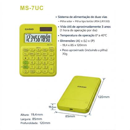 Imagem de Calculadora de Mesa Casio Colorida MS7UC 10 Dígitos Design Premiado Solar Original com Nota Fiscal