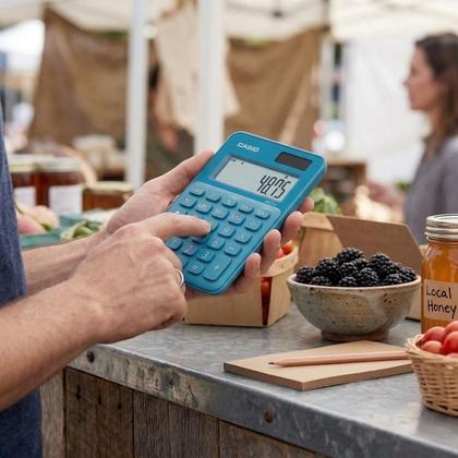 Imagem de Calculadora De Mesa Casio MS7UCBU Azul 10 Dígitos Cálculo De Taxas E Tempo Original Solar Bateria