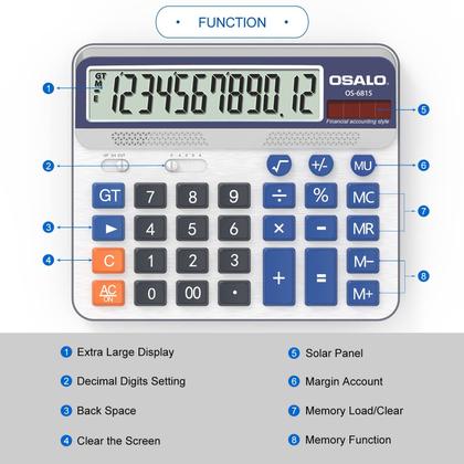 Imagem de Calculadora de mesa pendente com tela LCD extra grande de 12 dígitos