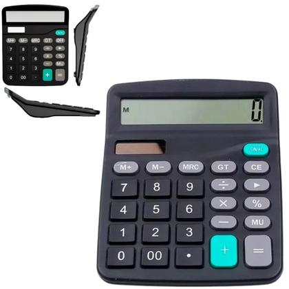 Imagem de Calculadora Digital Preto 12 Dígitos  Display LCD, Dupla Alimentação Solar  AA