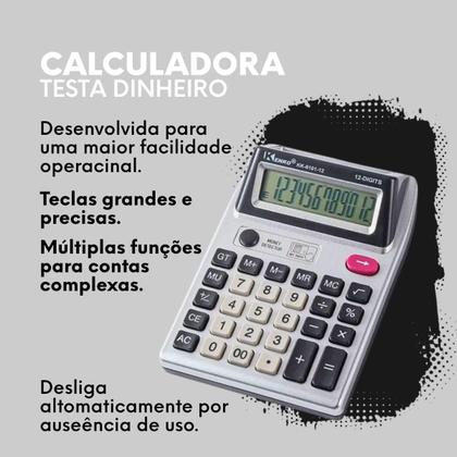Imagem de Calculadora Eletrônica De Mesa Display Duplo 12 Digitos Testa Dinheiro Falso
