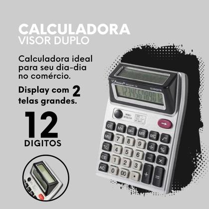 Imagem de Calculadora Eletrônica De Mesa Display Duplo 12 Digitos Testa Dinheiro Falso