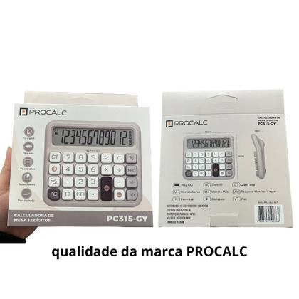 Imagem de Calculadora Mesa Cinza 12 Dígitos Procalc Pc315 Softkey