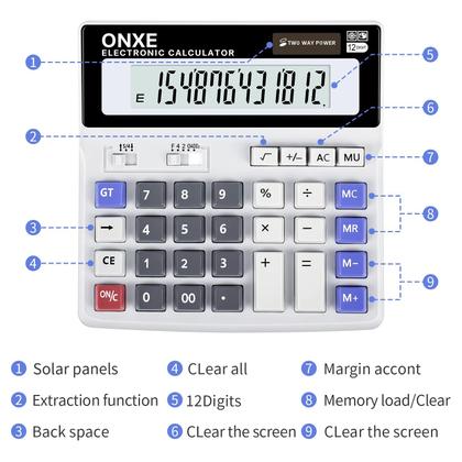 Imagem de Calculadora ONXE com tela LCD extra grande de 12 dígitos