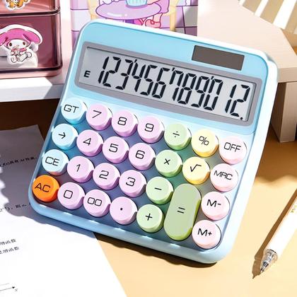 Imagem de Calculadora Solar Colorida de Mesa 12 Digitos Grande Tela LCD Botão Mecânico