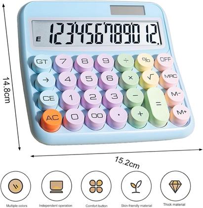 Imagem de Calculadora Solar Colorida de Mesa 12 Digitos Grande Tela LCD Botão Mecânico