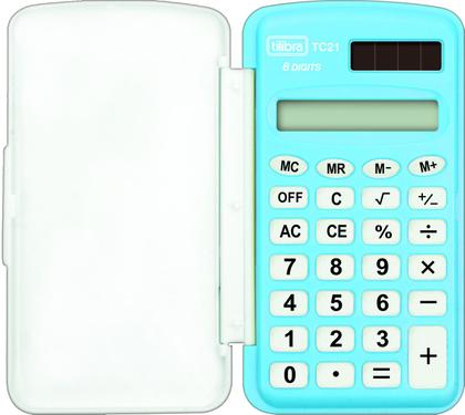Imagem de Calculadora Tilibra TC21 Azul Claro 8 Dígitos de Bolso com Capa Plástica Ref: 316423