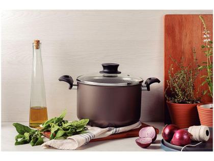 Imagem de Caldeirão de Alumínio Tramontina Antiaderente - Chumbo com Tampa 5,7L 22cm Paris