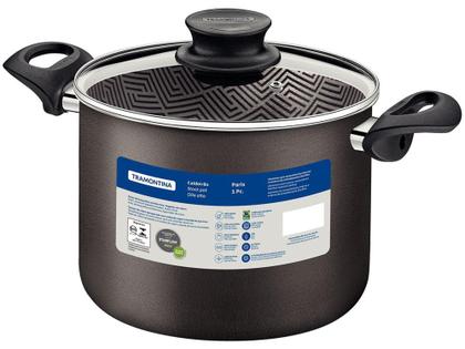 Imagem de Caldeirão de Alumínio Tramontina Antiaderente - Chumbo com Tampa 5,7L 22cm Paris