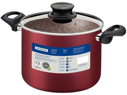 Imagem de Caldeirão de Alumínio Tramontina Antiaderente Vermelho com Tampa 5,7L 22cm Paris