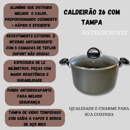 Imagem de Caldeirão Panela 26cm Grande Antiaderente Com Tampa De Vidro