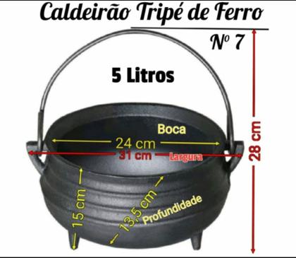 Imagem de Caldeirão Panela Tripé Ferro Sem Tampa 5 Litros