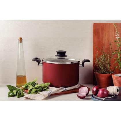 Imagem de Caldeirão Tramontina Paris em Alumínio com Revestimento Interno e Externo em Antiaderente Starflon Max Vermelho com Tamp