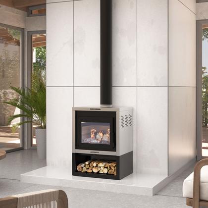 Imagem de Calefator antonow / dupla combustão / lareira moderna / vecta 35 / preto com inox escovado