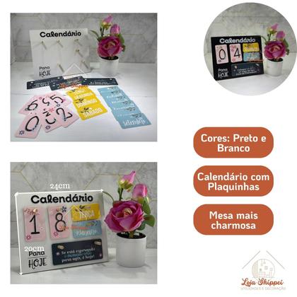 Imagem de Calendário de Madeira Permanente Mesa Decorativa para Home Office Escritório Ambiente Criativo Elegante Charmoso