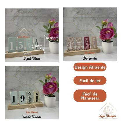 Imagem de Calendário de Madeira Permanente Mesa Decorativa para Home Office Escritório Ambiente Criativo Elegante Charmoso