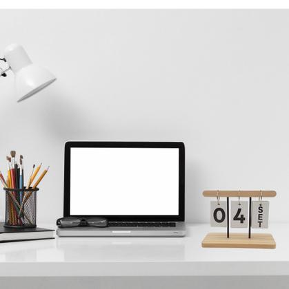 Imagem de Calendário De Mesa Permanente Madeira Decorativo Escritório Dia e Mês