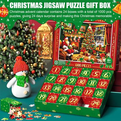 Imagem de Calendário do Advento 2024 para adultos, crianças e adolescentes - 1000 peças de quebra-cabeças de Natal, surpresas de 24 dias, calendário de contagem regressiva de Natal, caixa de presente, jogo familiar, quebra-cabeça do advento, presentes de Natal para meninos, meninas, mulheres e homens