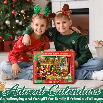 Imagem de Calendário do Advento 2024 para adultos, crianças e adolescentes - 1000 peças de quebra-cabeças de Natal, surpresas de 24 dias, calendário de contagem regressiva de Natal, caixa de presente, jogo familiar, quebra-cabeça do advento, presentes de Natal para meninos, meninas, mulheres e homens