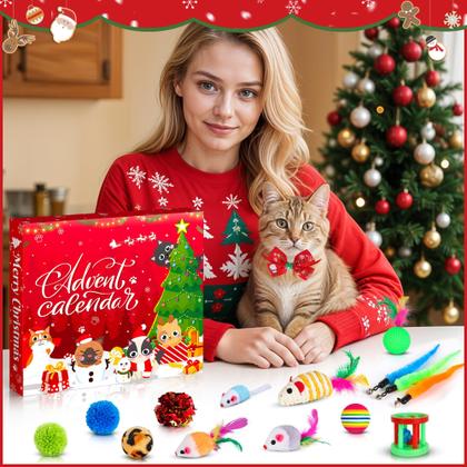 Imagem de Calendário do Advento Erweicet Cat 2024 de Natal com 24 brinquedos para gatos