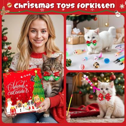 Imagem de Calendário do Advento Erweicet Cat 2024 de Natal com 24 brinquedos para gatos