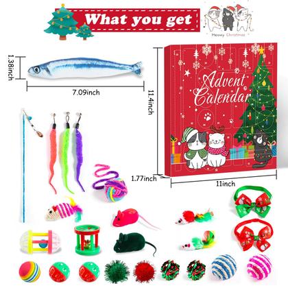 Imagem de Calendário do Advento Larchio Cat 2024 com brinquedos e penas Catnip