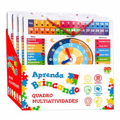 Imagem de Calendário Infantil Brinquedo Didático Em Madeira Com Horas Dias E Estações Do Ano