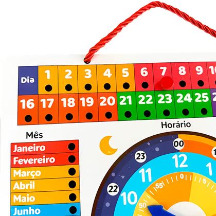 Imagem de Calendário Infantil Brinquedo Didático Em Madeira Com Horas Dias E Estações Do Ano